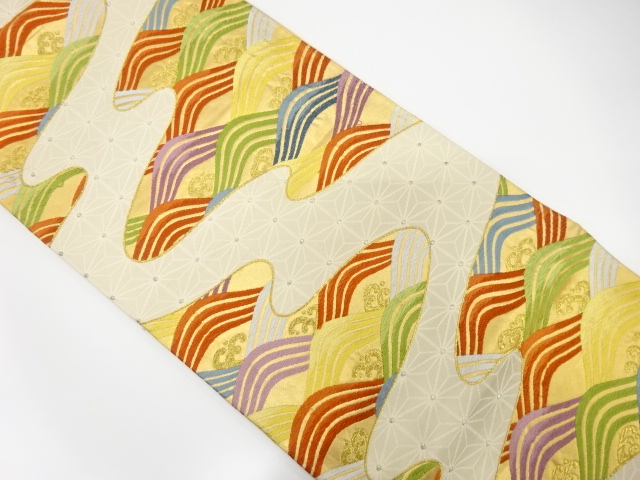 霞に波・麻の葉模様織出し袋帯